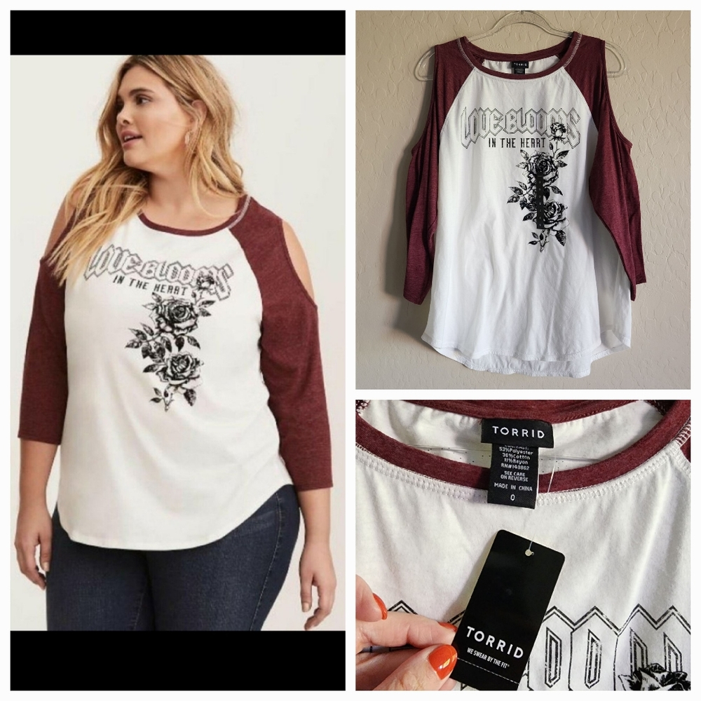 Torrid Love Blooms Here Cold Shoulder‎ Tee Size 0
